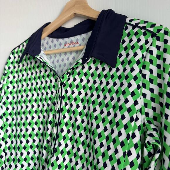 Kinona At the Pin chevron print golf top green  blue collared long sleeve large - Picture 3 of 8